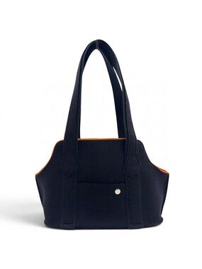 Hermes Patapon Dog Carrier Wool Orange Black Tote Bag Silver